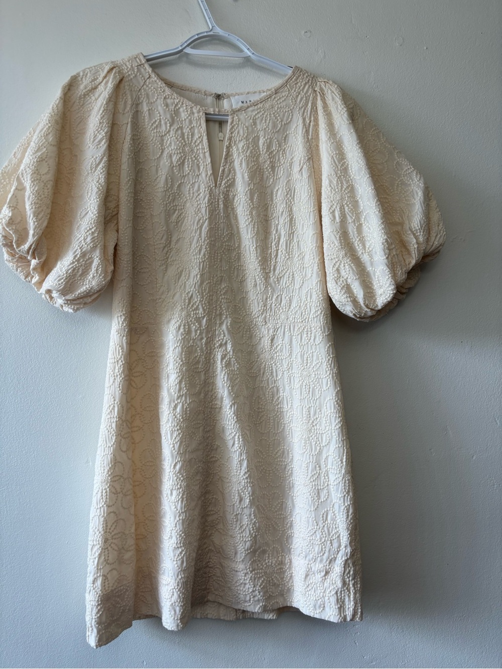 Mable Ivory Floral Embroidered Puff Sleeve Mini Dress Size M Cottagecore